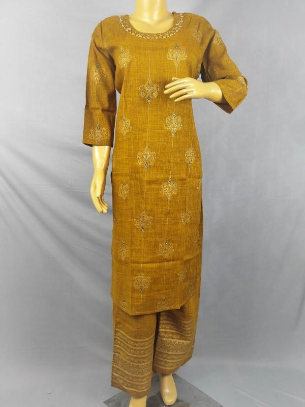 Mustard Kurti with Plazzo, handwork on Neck